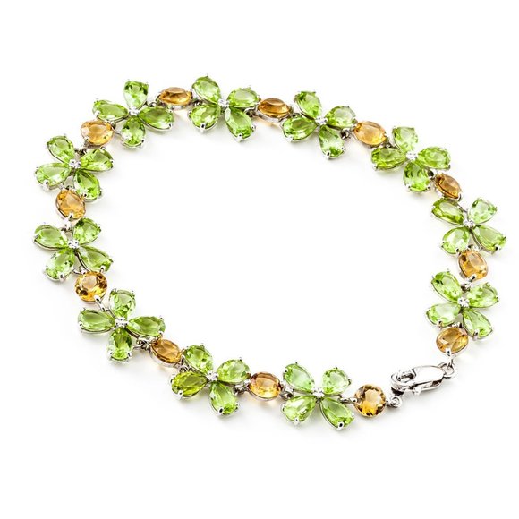 14K. SOLID GOLD BRACELET WITH PERIDOTS & CITRINES - Picture 2 of 6